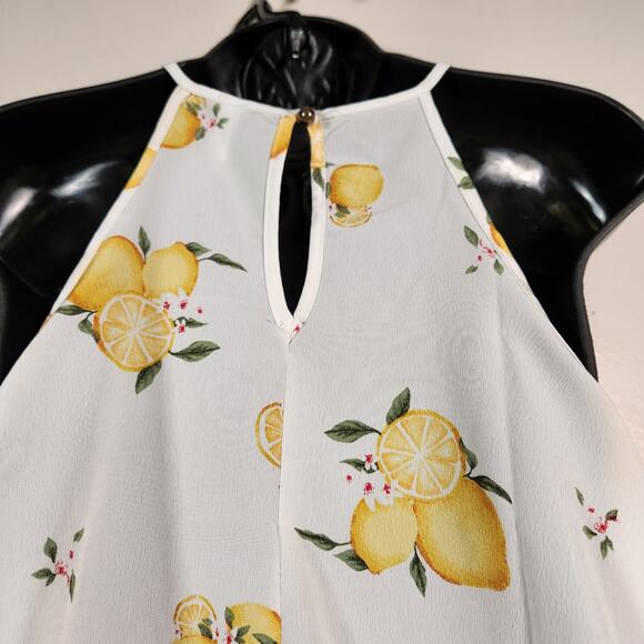 HAUTE FOX Vtg Halter Top Blouse Camisole Women 1X White Yellow Lemons Semi Sheer - Picture 10 of 12